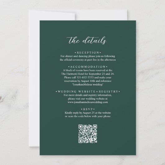 Invitation Code QR Moderne Emerald Green Overlay Mariage (Dos)