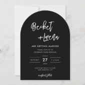 Invitation Code QR moderne et détails Mariage Black Arch (Devant)