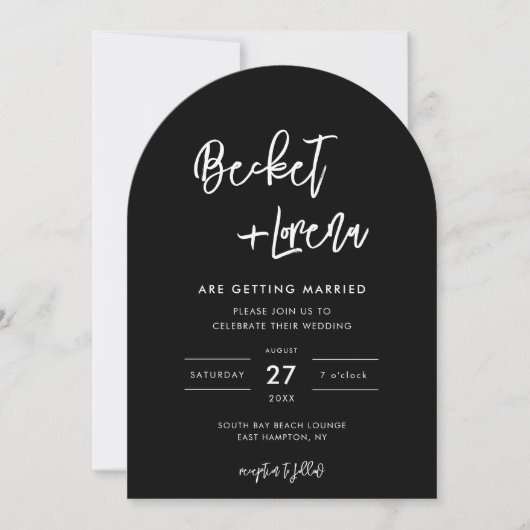 Invitation Code QR moderne et détails Mariage Black Arch (Devant)