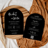 Invitation Code QR moderne et détails Mariage Black Arch
