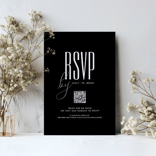 Invitation Code QR moderne Gras noir et blanc Mariage unique