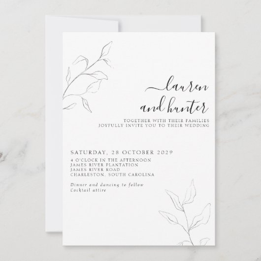 Invitation Code QR moderne Gris blanc Script Mariage botaniqu (Devant)