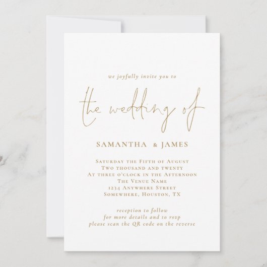 Invitation Code QR moderne Mariage blanc or (Devant)