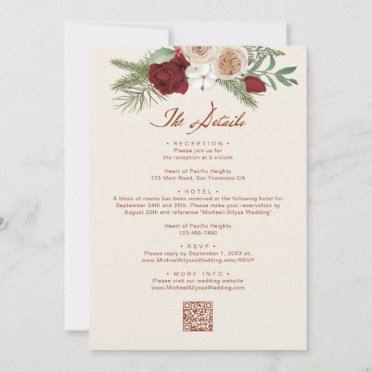 Invitation Code QR moderne Mariage budgétaire beige et rouge (Dos)