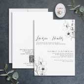 Invitation Code QR Moderne Mariage Floral Noir Blanc