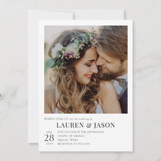 Invitation Code QR moderne Mariage photo noir et blanc (Devant)