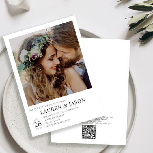 Invitation Code QR moderne Mariage photo noir et blanc