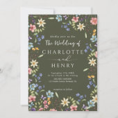 Invitation Code QR moderne Olive Russe Fleur sauvage Mariage (Devant)