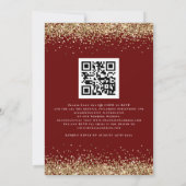 Invitation Code QR Moderne Paillettes Dorées Mariage Bordeaux (Dos)