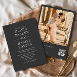 Invitation Code QR moderne Photo Charcoal Elegant Wedding<br><div class="desc">Célébrez votre amour avec cette élégante invitation de mariage au charbon de bois moderne, avec une mise en page minimaliste raffinée qui met en évidence votre photo à côté d'un code QR pour un accès simple RSVP ou un site Web mariage. Les tons de charbon de bois, associés à une...</div>