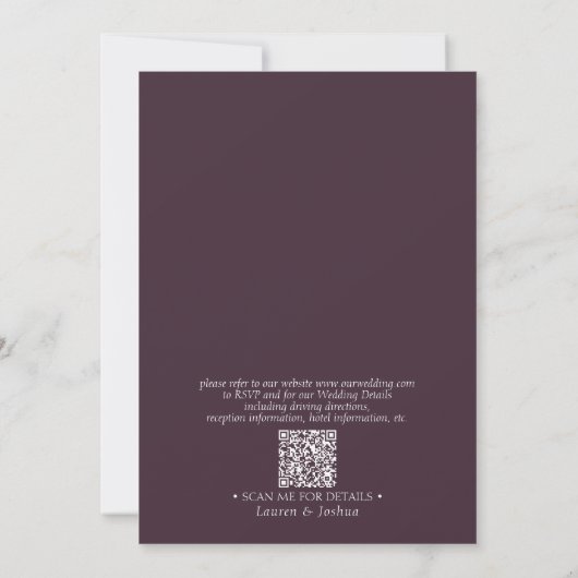 Invitation Code QR moderne Plum violet Mariage botanique (Dos)