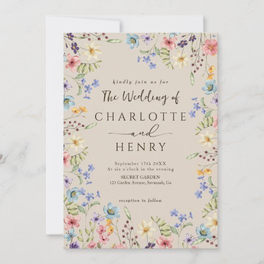 Invitation Code QR moderne Rustique Simple Fleur sauvage Mari (Devant)