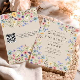 Invitation Code QR moderne Rustique Simple Fleur sauvage Mari