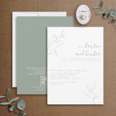Invitation Code QR moderne Sage vert Script Mariage botanique