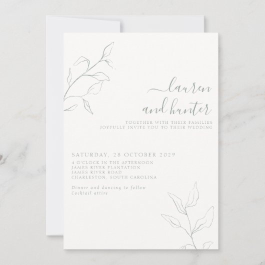 Invitation Code QR moderne Sage vert Script Mariage botanique (Devant)