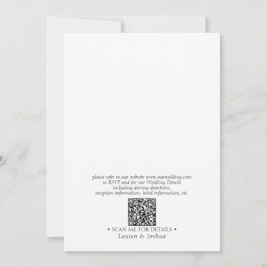 Invitation Code QR moderne Script noir blanc Mariage Floral (Dos)