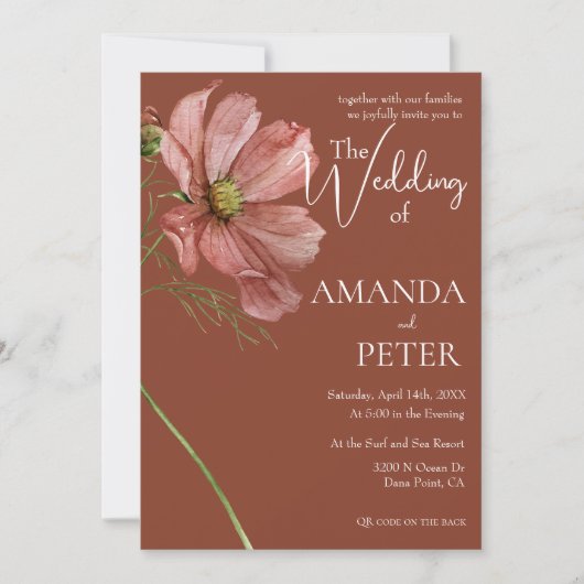 Invitation Code QR moderne simple Floral Mariage en terre cui (Devant)