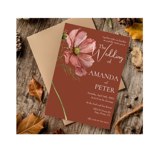 Invitation Code QR moderne simple Floral Mariage en terre cui
