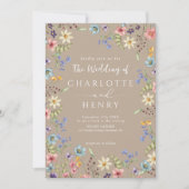 Invitation Code QR moderne Taupe Russe Fleur sauvage Mariage (Devant)