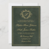 Invitation Code QR monogramme de crête mariage vert émeraude (Devant)