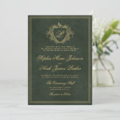 Invitation Code QR monogramme de crête mariage vert émeraude (Debout devant)