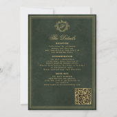 Invitation Code QR monogramme de crête mariage vert émeraude (Dos)