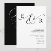 Invitation Code QR Monogramme Élégant Mariage Noir et Blanc (Devant / Derrière)