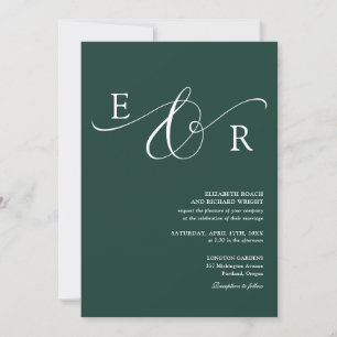 Invitation Code QR Monogramme Élégant Mariage Vert Émeraude