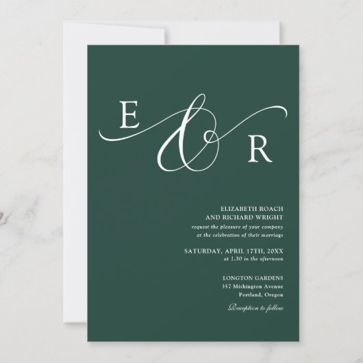 Invitation Code QR Monogramme Élégant Mariage Vert Émeraude (Devant)