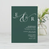 Invitation Code QR Monogramme Élégant Mariage Vert Émeraude (Debout devant)