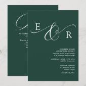 Invitation Code QR Monogramme Élégant Mariage Vert Émeraude (Devant / Derrière)