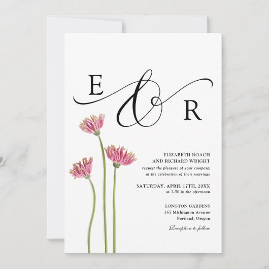 Invitation Code QR Monogramme Floral Mariage Noir et Blanc (Devant)