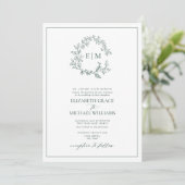 Invitation Code QR Monogramme officiel Emerald Green Leafy Cr (Debout devant)