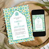 Invitation Code QR Mosaïque Persane Vert Menthe Mariage Musul