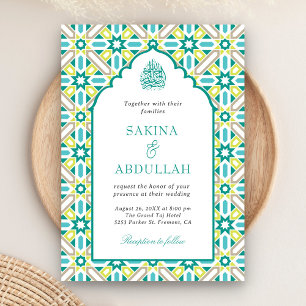 Invitation Code QR Mosaïque Persane Vert Menthe Mariage Musul