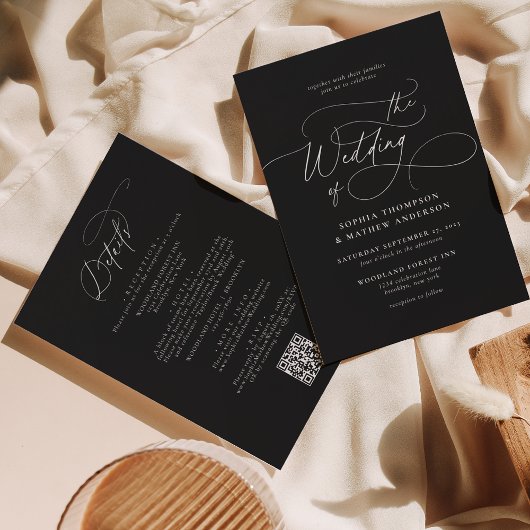 Invitation Code QR noir blanc élégant Tout en un Mariage