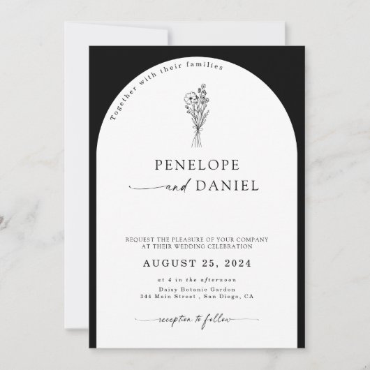 Invitation Code QR noir et blanc Arc Mariage 2 en 1 (Devant)