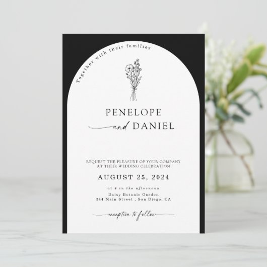 Invitation Code QR noir et blanc Arc Mariage 2 en 1 (Debout devant)