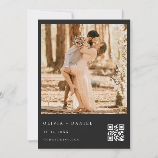 Invitation Code QR noir et blanc Classic Crest Photo Mariage (Dos)