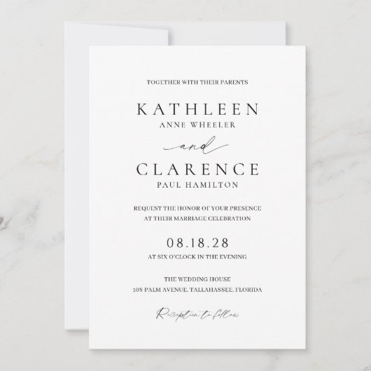 Invitation Code QR noir et blanc classique Mariage élégant (Devant)