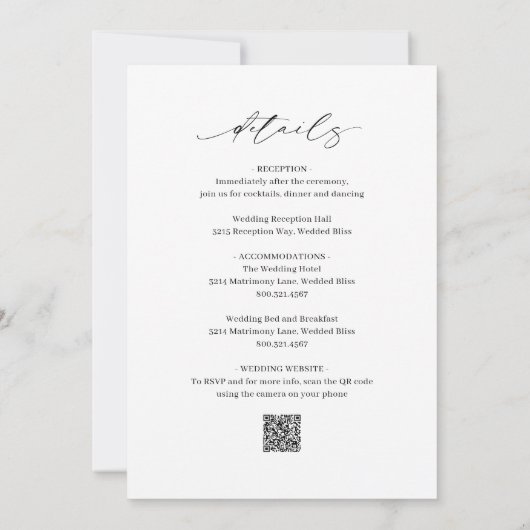 Invitation Code QR noir et blanc classique Mariage élégant (Dos)