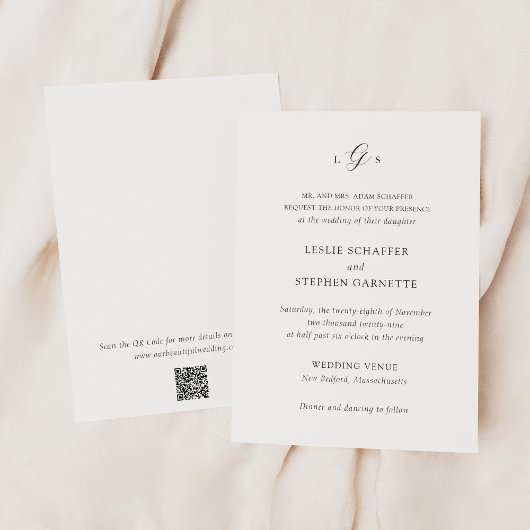Invitation Code QR noir et blanc intemporel Mariage élégant