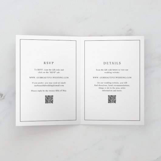 Invitation Code QR noir et blanc intemporel Mariage élégant (Intérieur)