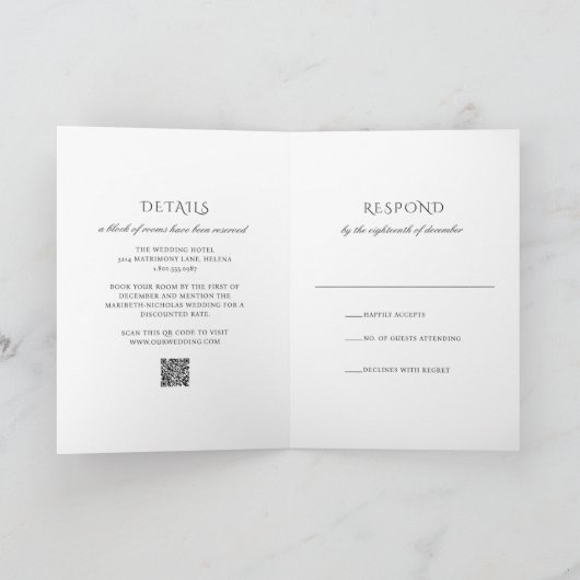 Invitation Code QR noir et blanc moderne Mariage classique (Intérieur)