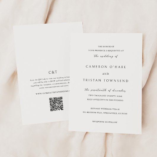 Invitation Code QR noir et blanc simple Mariage propre