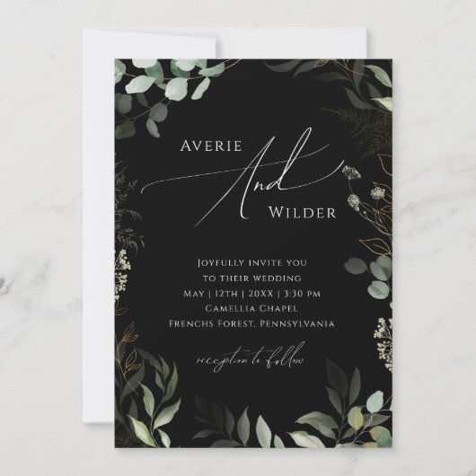 Invitation Code QR noir et or vert tout en un Mariage (Devant)