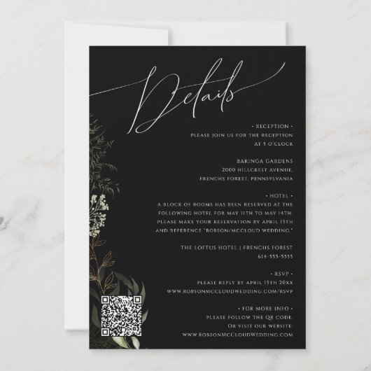 Invitation Code QR noir et or vert tout en un Mariage (Dos)