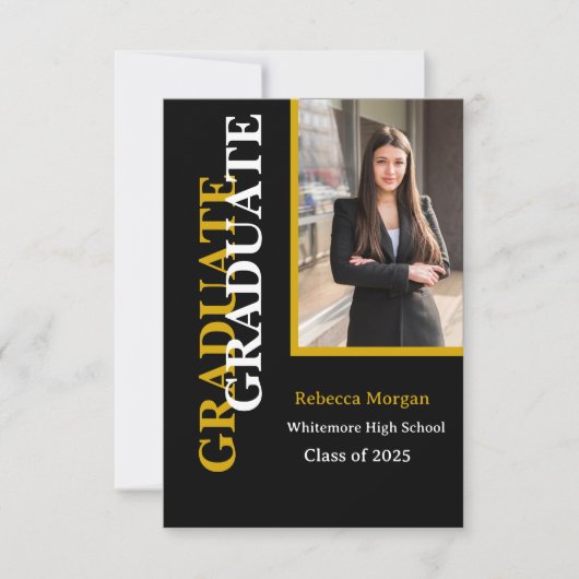 Invitation Code Qr Noir Or moderne Photo Graduation (Devant)