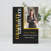 Invitation Code Qr Noir Or moderne Photo Graduation (Debout devant)