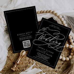 Invitation Code QR noir romantique tout en un Mariage
